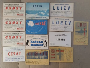 Lot of 13 Vintage QSL Radio Ham Cards: ANTARCTIC BASES / EXPEDITIONS (1953-1990) - Picture 1 of 20