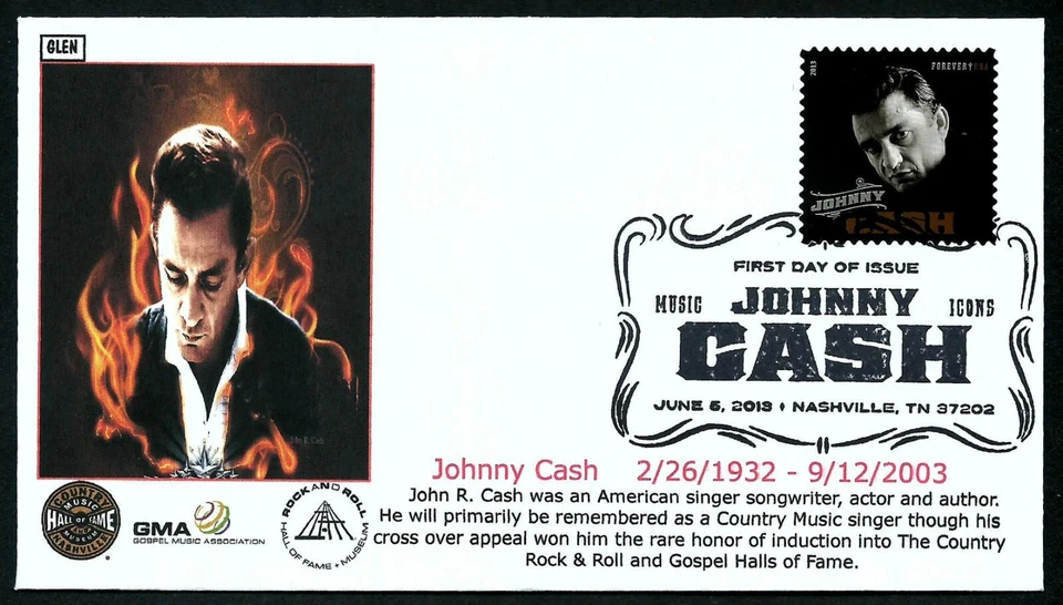 USA, SCOTT # 4789, GLEN FDC COVER - JOHNNY CASH, GOSPEL MUSIC ASSOCIATION 2013 - Image 1 of 1