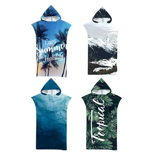 Tropical Palm Leaves Hooded Beach Towel Poncho Adult Kid Surf Swim Changing Robe - Picture 1 of 16
