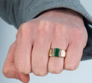 Green Emerald Solid Yellow Gold 10K Jewelry Moissanite Ring Band Men's Jewelry - Picture 1 of 4