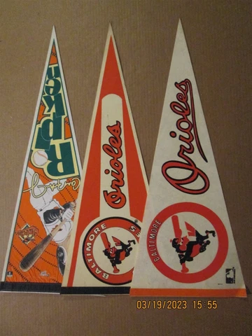 MLB Baltimore Orioles Vintage 1996 Cal Ripken Jr. & 2 1970's Team Logo Pennants Cover