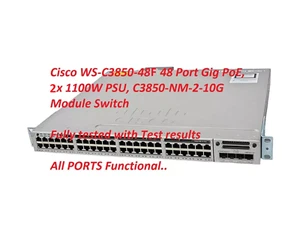 CISCO WS-C3850-48F-E 48 Port Gig PoE+ 2x 1100W PSU, C3850-NM-2-10G IPSERVICES - Picture 1 of 4