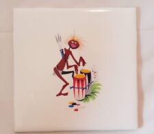 UNUSUAL AND STYLISH TRIBAL INTEREST MAN WITH DRUMS 1960'S TILE. RETRO STYLE