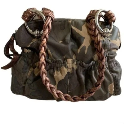 NEW B. Makowsky Caroline Camouflage Bronze Brown Tan Green Leather Shoulder Bag - Image 1 of 4
