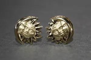 Pendientes traseros de oro amarillo liso de 11 mm pulidos sol y luna de 14 K con tornillo de bola. - Imagen 1 de 9