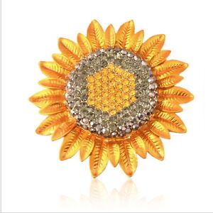 Lovely Vivid Sunflower Pins Brooch Use Austria Crystal Diameter 6cm, 2.4"