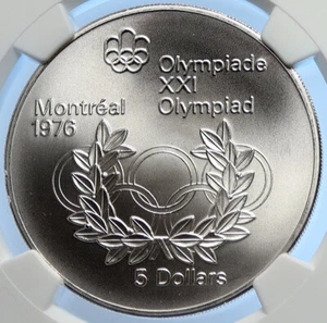 1974 CANADA Elizabeth II Olympics Montreal RINGS BU Silver $5 Coin NGC i106660 - Picture 1 of 4