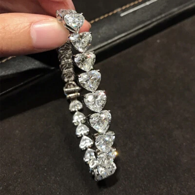 Romantic Love Heart Shinny White Fire Topaz Gems Women Silver Charm Bracelets - Image 1 of 4