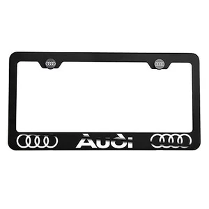Matte Black Laser Etched Audi Mirror License Plate Frame Cover Holder Screw Cap - Picture 1 of 11
