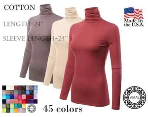 AMAL Muslim. Women's Basic Turtleneck Long Sleeve Shirts. Cotton. USA. Model B10 - Picture 1 of 48