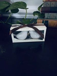 Tiny White Kissing Birds Salt and Pepper Shakers - Picture 1 of 5