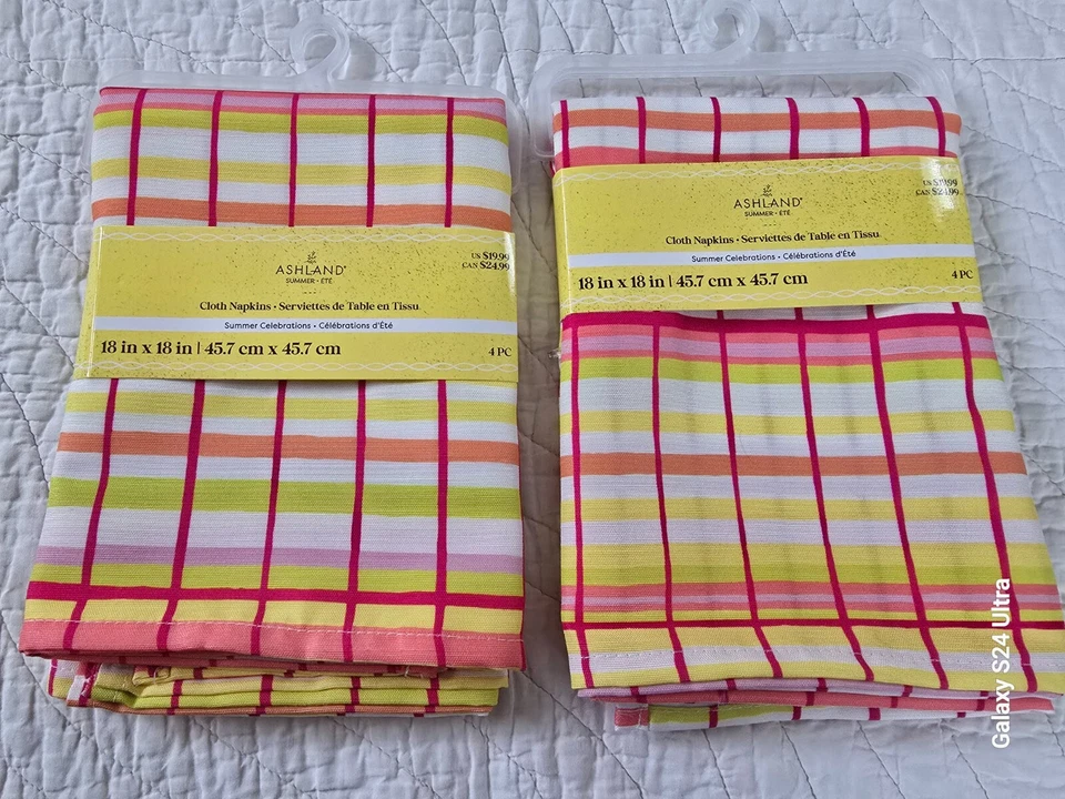 NEW Ashland 8 PC Cloth Plaid Napkins Summer Celebrations 16"X18" Set Of 2 NIP - Image 1 of 4
