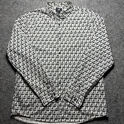 H & M Men Shirt L Gray/Black Long Sleeves Button Down Regular Fit - Image 1 of 4