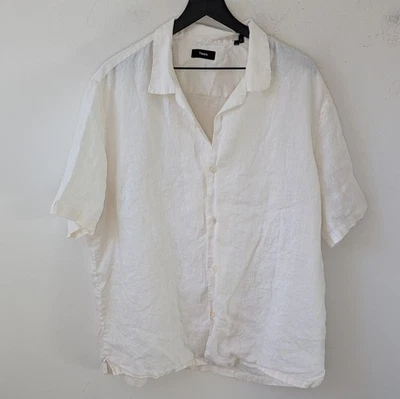 Theory Men's Daze Precise Linen Short Sleeve Button Up Shirt XXL Cream - Image 1 of 4