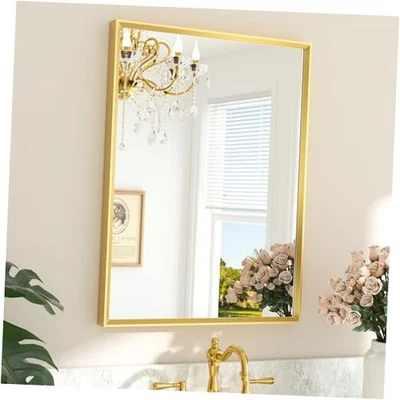 Mirror for Bathroom Sink 24" x 32" Beveled Frame 32"L x 24"W Brushed Gold — 第 1/4 张图片