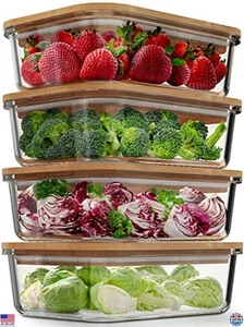 Contenedores de almacenamiento de alimentos de vidrio con tapas de bambú (paquete de 4, 36 onzas) ecológicos - Imagen 1 de 6