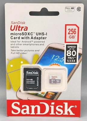 New Sandisk Ultra Micro SDXC UHS-I SD Card w Adapter 256GB for Phones More - Image 1 of 2