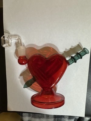 Glass Heart Art Sculpture with Sword – Red & Green – Handmade#10  - Image 1 of 2