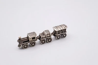 Encantadora estatuilla de tren miniatura vintage plateada novedad Foto 1 de 4