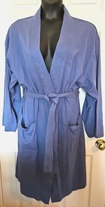 Vermont Country Store Large Slate Blue 100% Cotton Robe Kimono Style Tie Belt - Picture 1 of 4