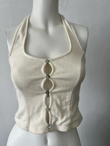 Top Isalis panna taglio maglia reggicalze taglia small bottoni davanti elasticizzato estivo - Foto 1 di 5