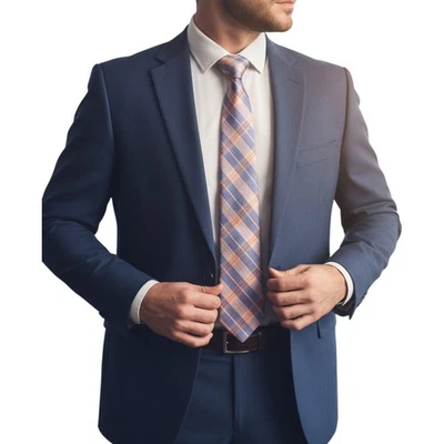 Corbata hecha a mano de seda a cuadros azul melocotón JZ Richards Boulder 3,25 x 60 Foto 1 de 4