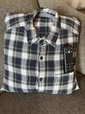 Handmade Flannel Shirt Throw Pillow W Pocket For Remote 13“ X 12“ X 3“ Unique ￼ - Image 1 of 4