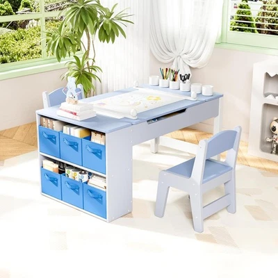 3in1 Children's Table with 2 Chairs Wooden Painting Table Children's Desk Children's Seating - Image 1 of 4