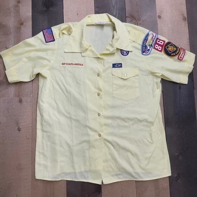 Boy Scouts of America BSA Yellow Short Sleeve Uniform Shirt Size 18 w/ Patches - Image 1 of 4