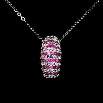 Collar de plata de ley 925 zafiro rosa redondo diamante corte piedras... - Imagen 1 de 4