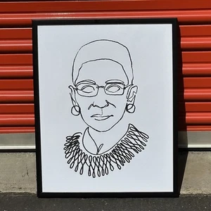 Ruth Bader Ginsburg Framed Wall Art RBG Print Portrait Outline Black White 20" - Picture 1 of 7