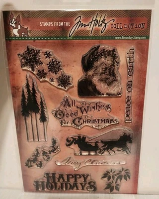 Conjunto de selos de Natal 2013 Simon Says Tim Holtz - Raro - Imagem 1 de 4