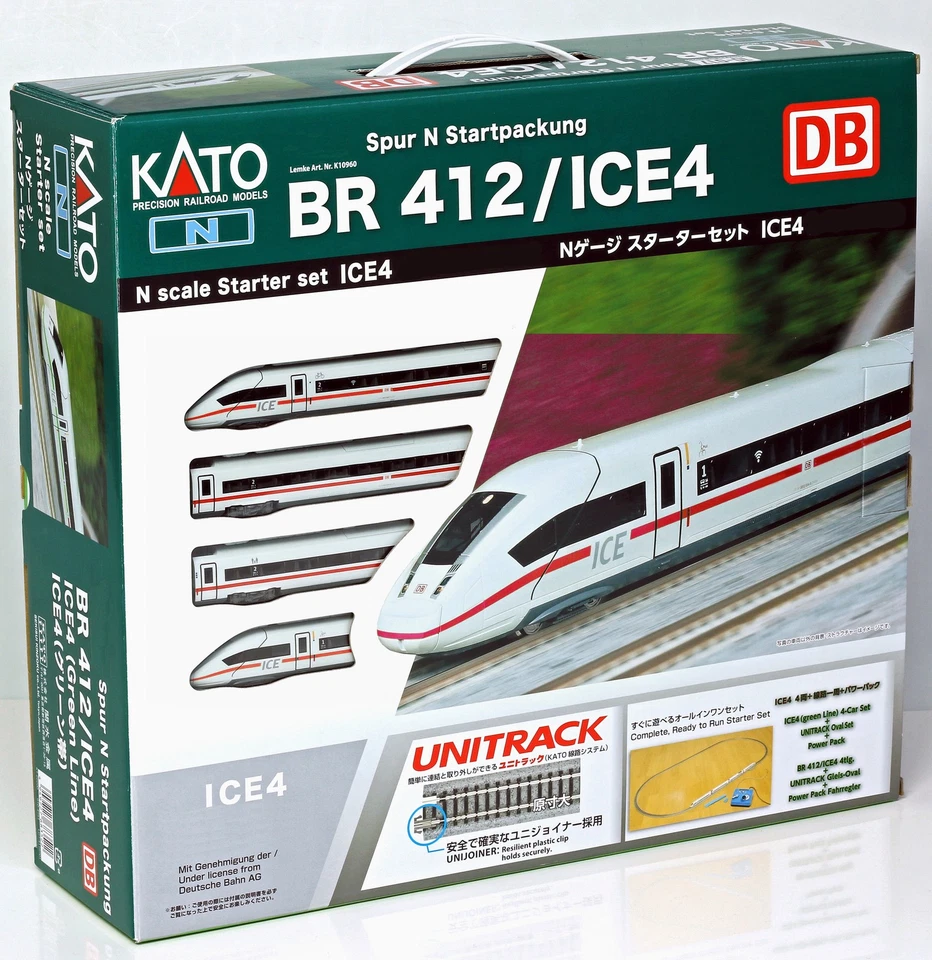 KATO K10-008A Spur N Startset ICE4, 4-tlg. DBAG, Ep.VI, Gleis-Oval mit Trafo