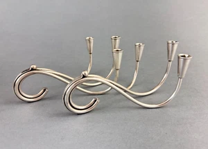 2 Mid Century Carl F. Christiansen Denmark Silverplated 3 Arm Wavy Candleholders - Picture 1 of 12