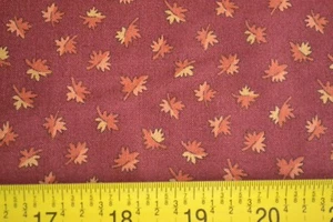 14" Long, Small Leaves on Rusty-Red Cotton, Thimbleberries/Autumn Sunset, V694 - Picture 1 of 6