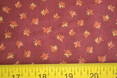 14" Long, Small Leaves on Rusty-Red Cotton, Thimbleberries/Autumn Sunset, V694 - Image 1 of 4