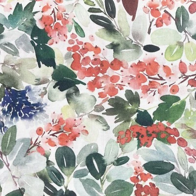 Christmas Fabric - Red Berry & Eucalyptus Leaf Xmas Craft Fabric Material Metre - Image 1 of 4
