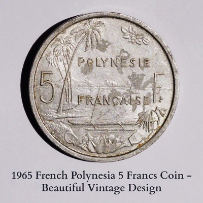 1965 French Polynesia 5 Francs Coin | Liberty Sitting | Throne KM  4#153 - Image 1 of 2