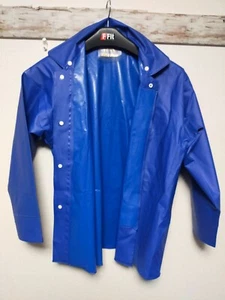 Vintage retro vinyl fisher longcoat Japan old raincoat blue heavy duty - Picture 1 of 23