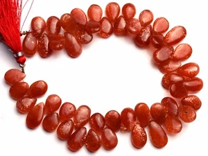 Natural Gem Sunstone Smooth 10x8 to 14x9MM Pear Shape Briolette Beads 9" Strand - Picture 1 of 5