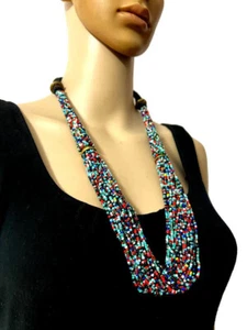N5979 Ethnic Multi strand Multicolor Bead Boho Tribal Statement Necklace Jewelry - Picture 1 of 13