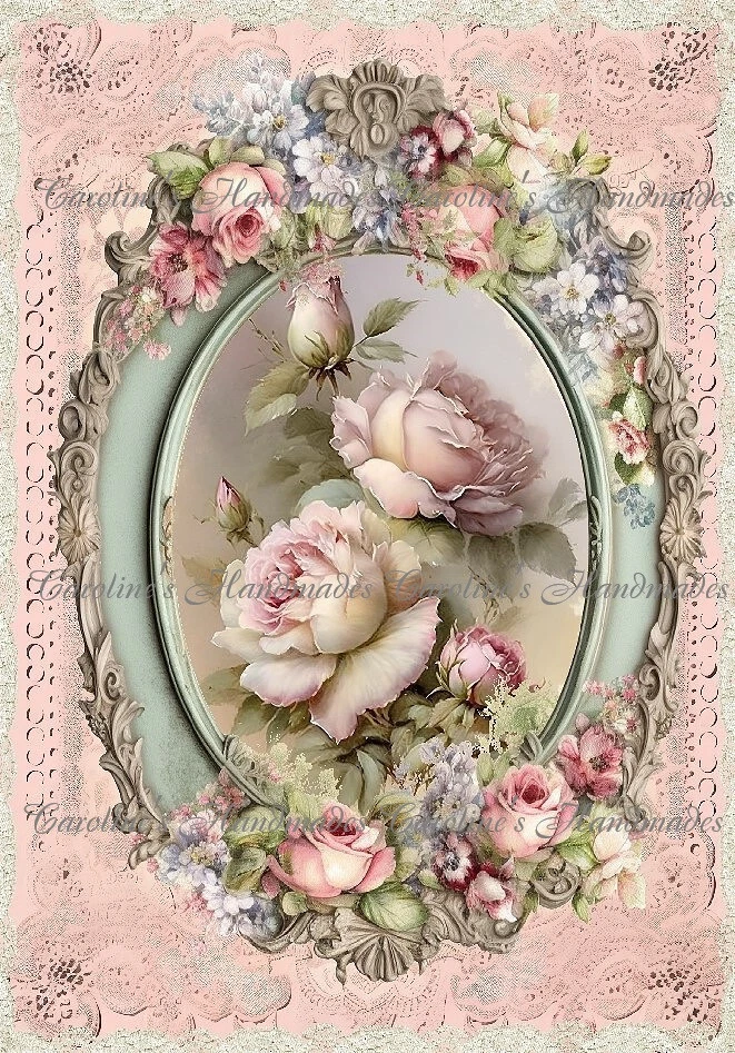 Shabby Chic Pink Roses Designer Cotton Fabric Quilt Block Multi-size - Image 1 of 1