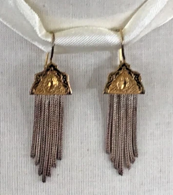 VTG Vermeil Sterling Silver Multi Strand Chain Tassel Dangle Wire Hook Earrings - Image 1 of 4