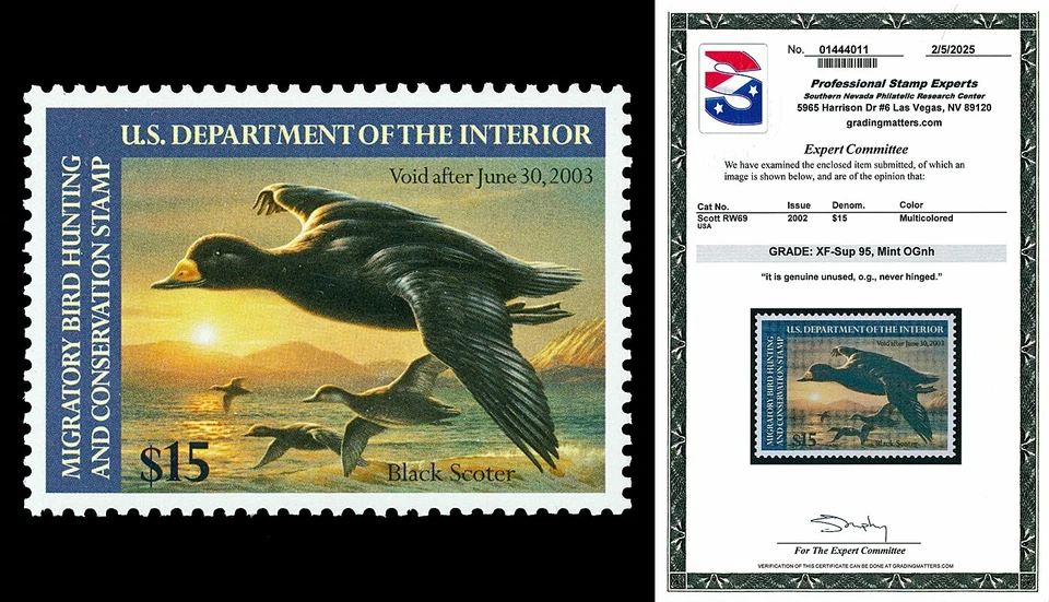 Scott RW69 2002 $15.00 Duck Stamp Mint Graded XF-Sup 95 NH with PSE CERT - Image 1 of 1