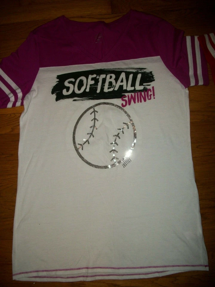 JUSTICE SEQUIN SOFTBALL OR HOOPS BASKETBALL ACTIVE GRAPHIC TOP GIRLS SZ 18 20 - Image 1 of 1