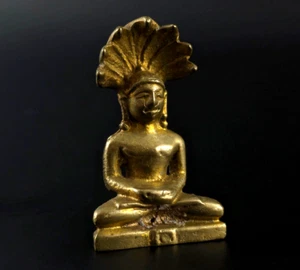 Jainismo Jainismo Tirthankara Parshvanatha Pequeña Estatua Estatuilla Latón Amarillo - Imagen 1 de 9