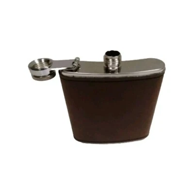 6oz Hip Flask Stainless Steel With Leather Wrap - Image 1 of 4