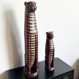 Mid Century Wooden Folk Art Cats - Set of 2 - Picture 1 of 10