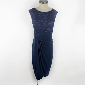 Roz & Ali Etuikleid Gr. 12 Blau Spitze Faux Wickeloptik Ärmellos Stretch - Bild 1 von 17