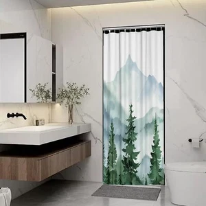 Green Stall Mountain Forest Shower Curtain 60x72" Misty Nature Pine Tree Men's - Picture 1 of 6